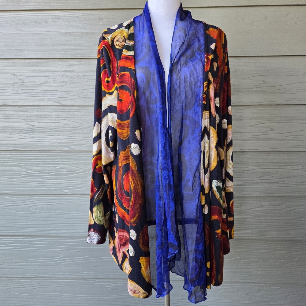 SOFT SURROUNDINGS Printed Langshire Topper- Royal Blue Multi- NWT- SZ M
